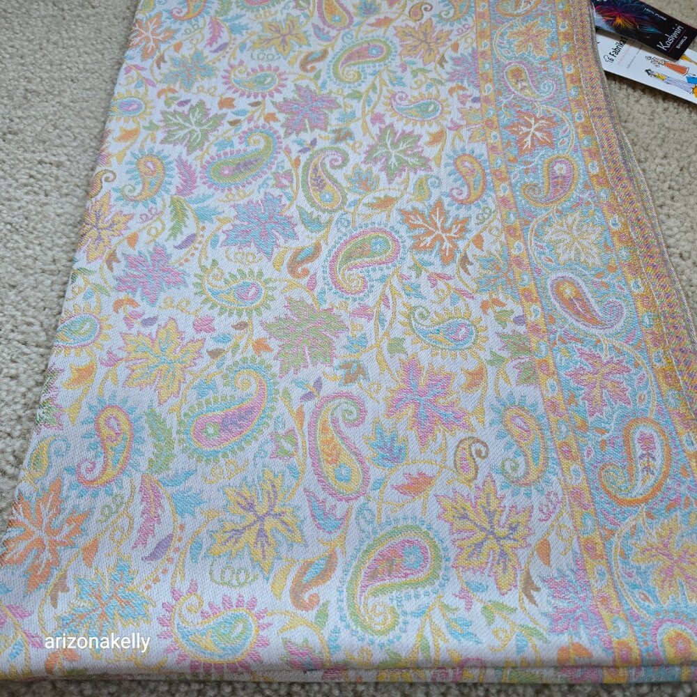 NWT Silk Modal Scarf Stole Wrap Pastel Paisley Leaves - Picture 14 of 16